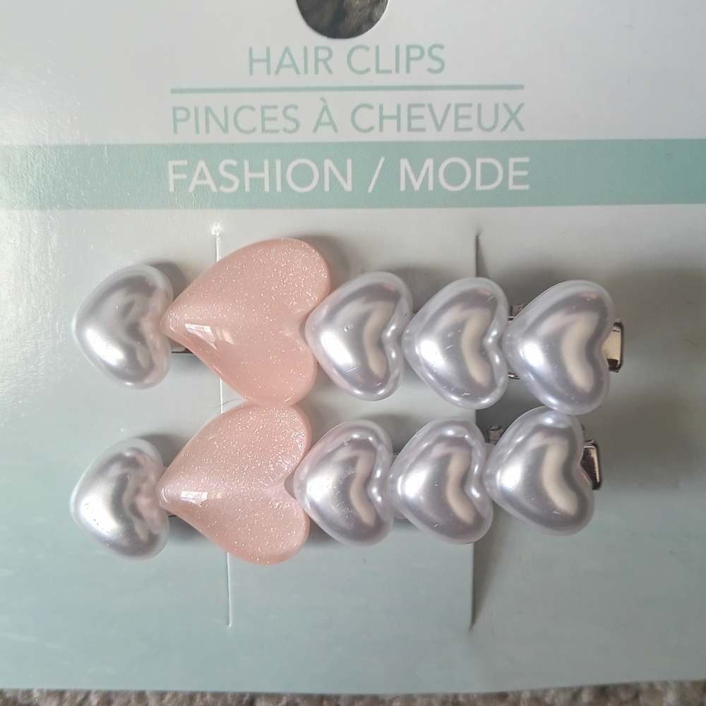 Fashion Bug Pink and Silver Heart Hair Clips
